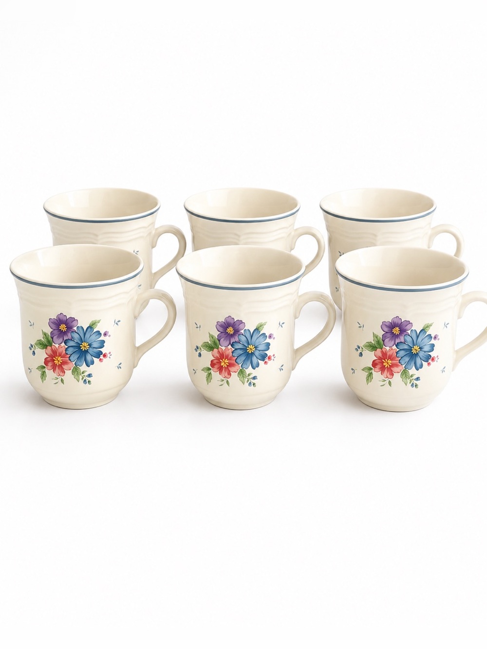 JMP Marketing Stoneware Floral Coffee Mugs Set of 6 Thailand